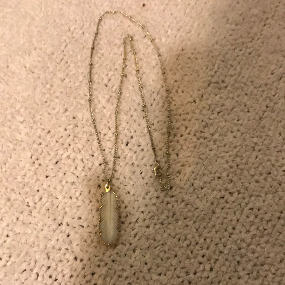 Gold-Tone Bead Stations 19” Necklace with White “Feather” Pendant